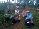 Scott Scheers, Aaron Chaney, Evan Supple and Gavin Amos take a break from surveying to talk to children from La Laguna.