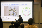 Morgan Li and Dmytro Crawford (shown above) present their ideas on dismantling structural racism. The two earned first place in the student competition.