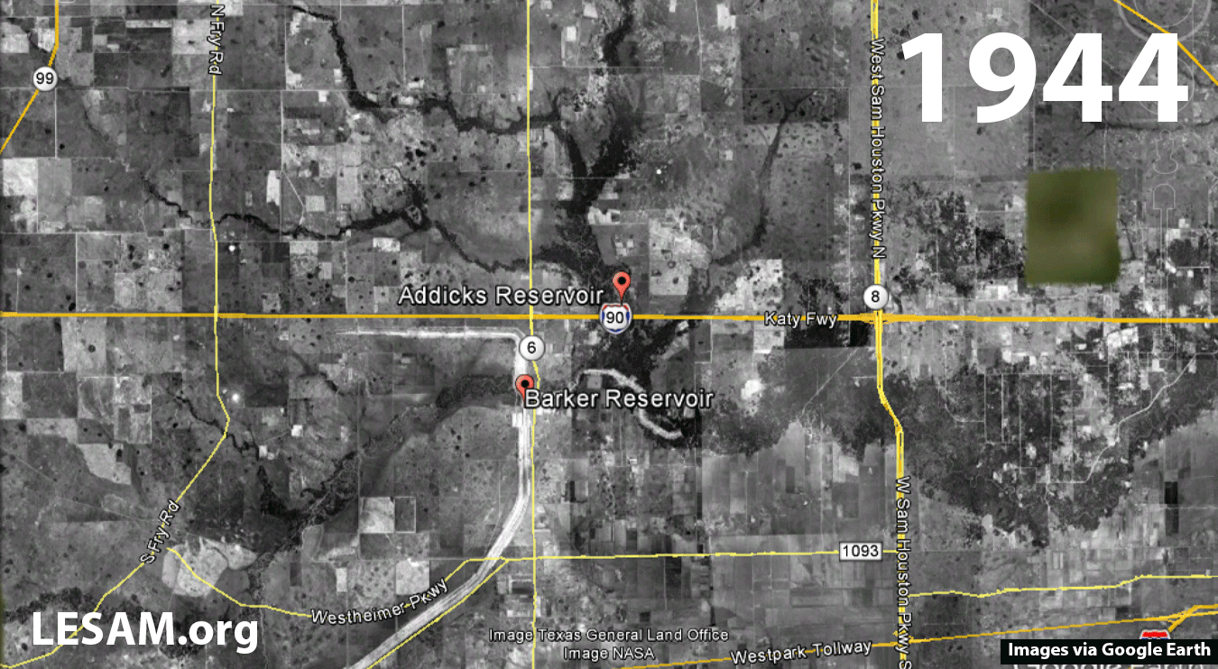 Animation of development around Houston's Addicks and Barker reservoirs