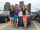Packed and ready to go! UB climate researchers take one last photo on UB’s North Campus before heading to Greenland. Left to right: geology PhD student Allison Cluett, Assistant Professor of Geology Elizabeth Thomas, geology undergraduate student Kayla Hollister, and geology master’s student Meg Cocoran.