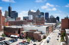 The UB Libraries is celebrating Bloomsday with the creation of a vibrant mural of renowned author and poet James Joyce in downtown Buffalo. Photographer: Meredith Forrest Kulwicki