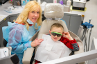 Carson Mendell with hygienist Kim Kucia.