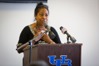 Speaking at the program was M. Dian ChinKit-Wells, clinical assistant professor in the Department of Pediatric and Community Dentistry, who oversees Give Kids a Smile Day.