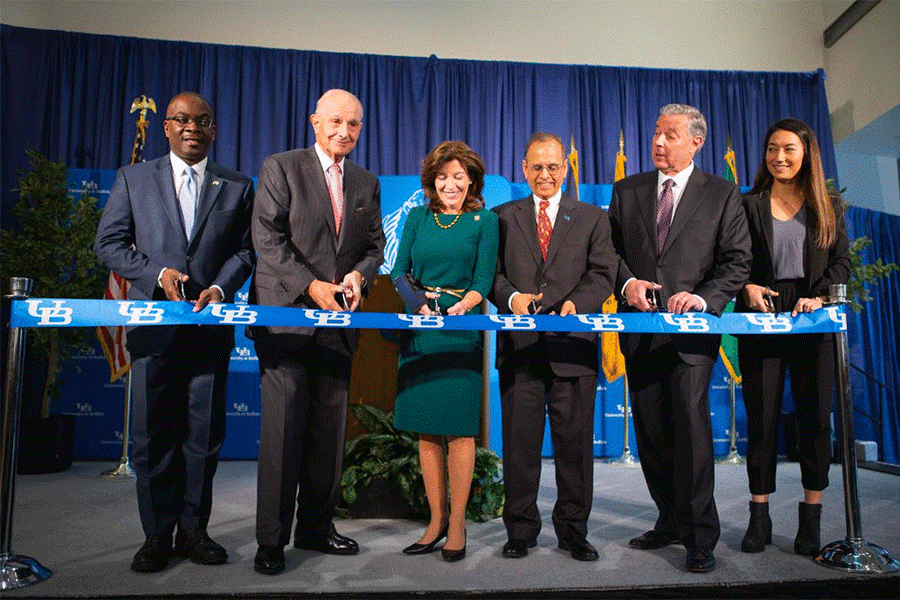 Animation of the ribbon-cutting ceremony at Jacobs School of Medicine and Biomedical Sciences during the Grand Opening on December 12, 2017.