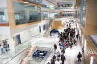 Students stream into the new home of the Jacobs School for the first day of the spring semester.