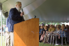 Raymond P. Dannenhoffer, associate dean for support services and director of the Anatomical Gift Program at the Jacobs School of Medicine and Biomedical Sciences, speaks to the family members gathered for the UB Anatomical Gift Program Memorial Service. 