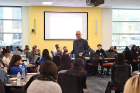 Jeffrey Koetje, a physician who works for Kaplan Test Prep as director of pre-health programs, gives an uplifting talk about studying and best strategies for taking the MCATs.