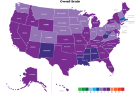 U.S. education system, overall grades by state.