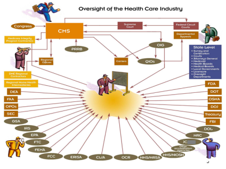 A photo of a flow chart, representing the Oversight of the Health Care Industry. 