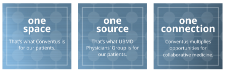 Graphic with blue background and part of UBMD's logo in white. 