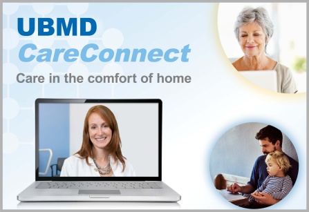 Photo promoting UBMD CareConnect, UBMD Family Medicine's new telehealth services. 