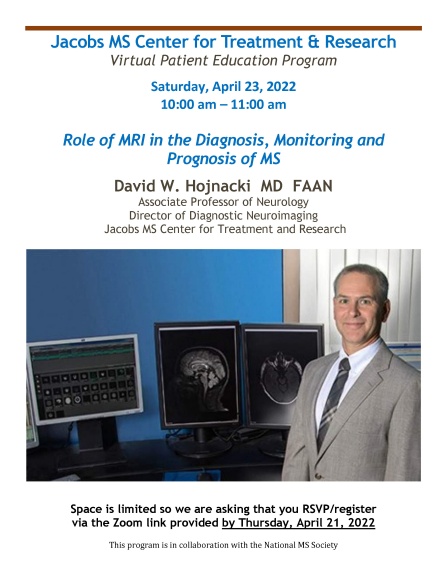 Photo of flyer promoting the next patient education event. April 23, 2022. 